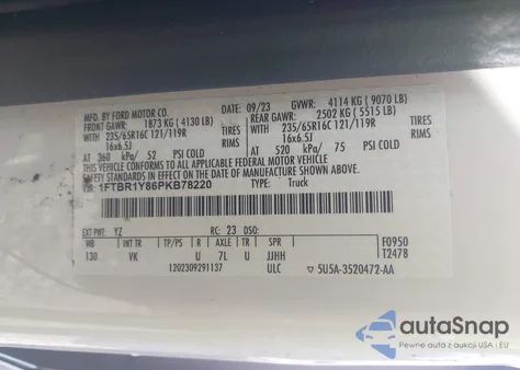 2023 Ford Transit-250 z USA, uszkodzony, nr VIN 1FTBR1Y86PKB78220